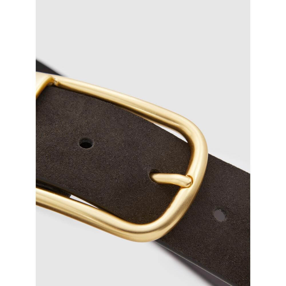 REISS Iyla Leather Half Keeper Belt in Chocolate
